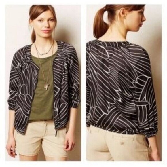 Hei Hei Anthropologie Aroha Bomber Jacket Womens Small S Black/White Zip Front - Picture 1 of 15